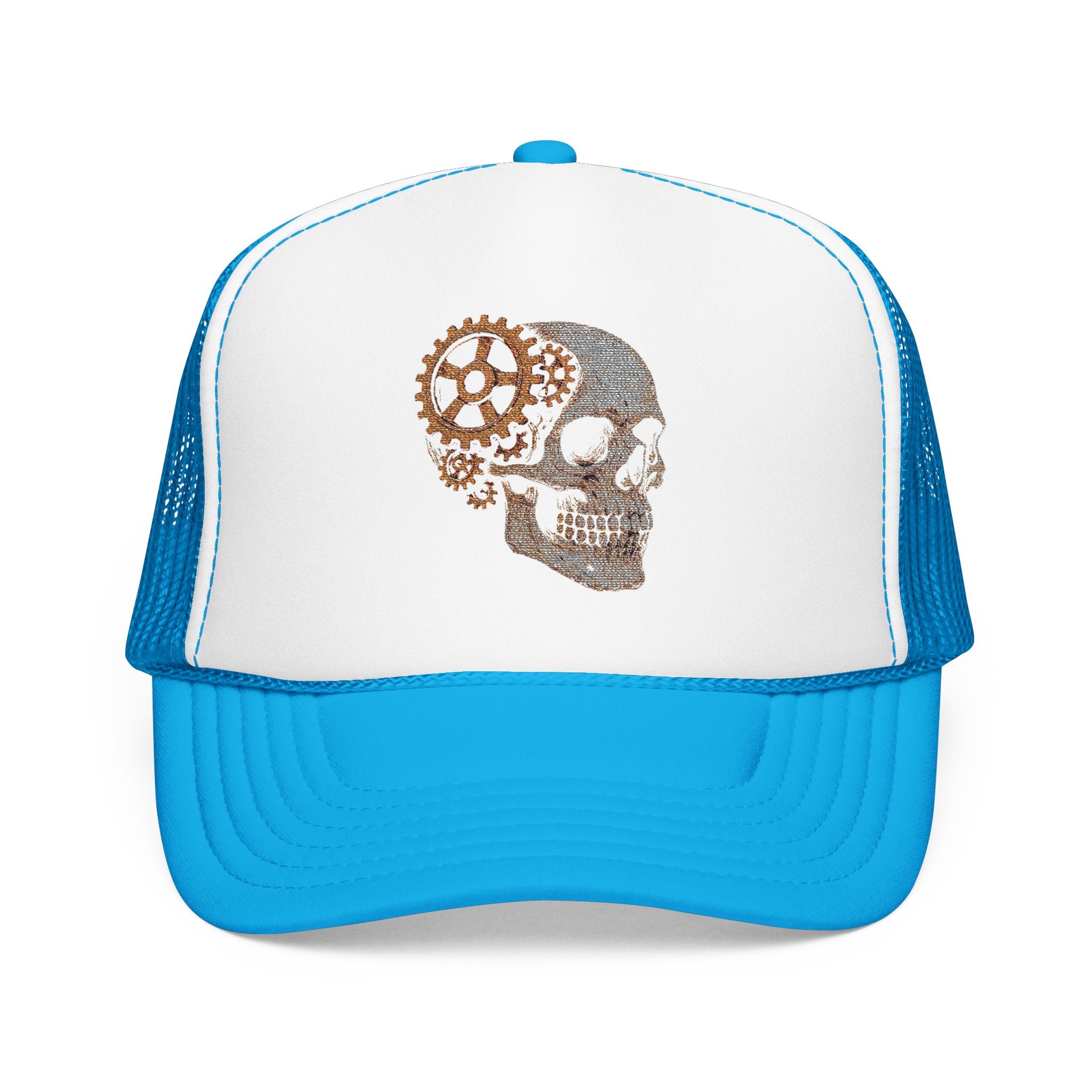 Gothic Skull Trucker Hat, Embroidered Foam Cap, Perfect for Festivals, Concerts, Halloween, Unique Gift for Him