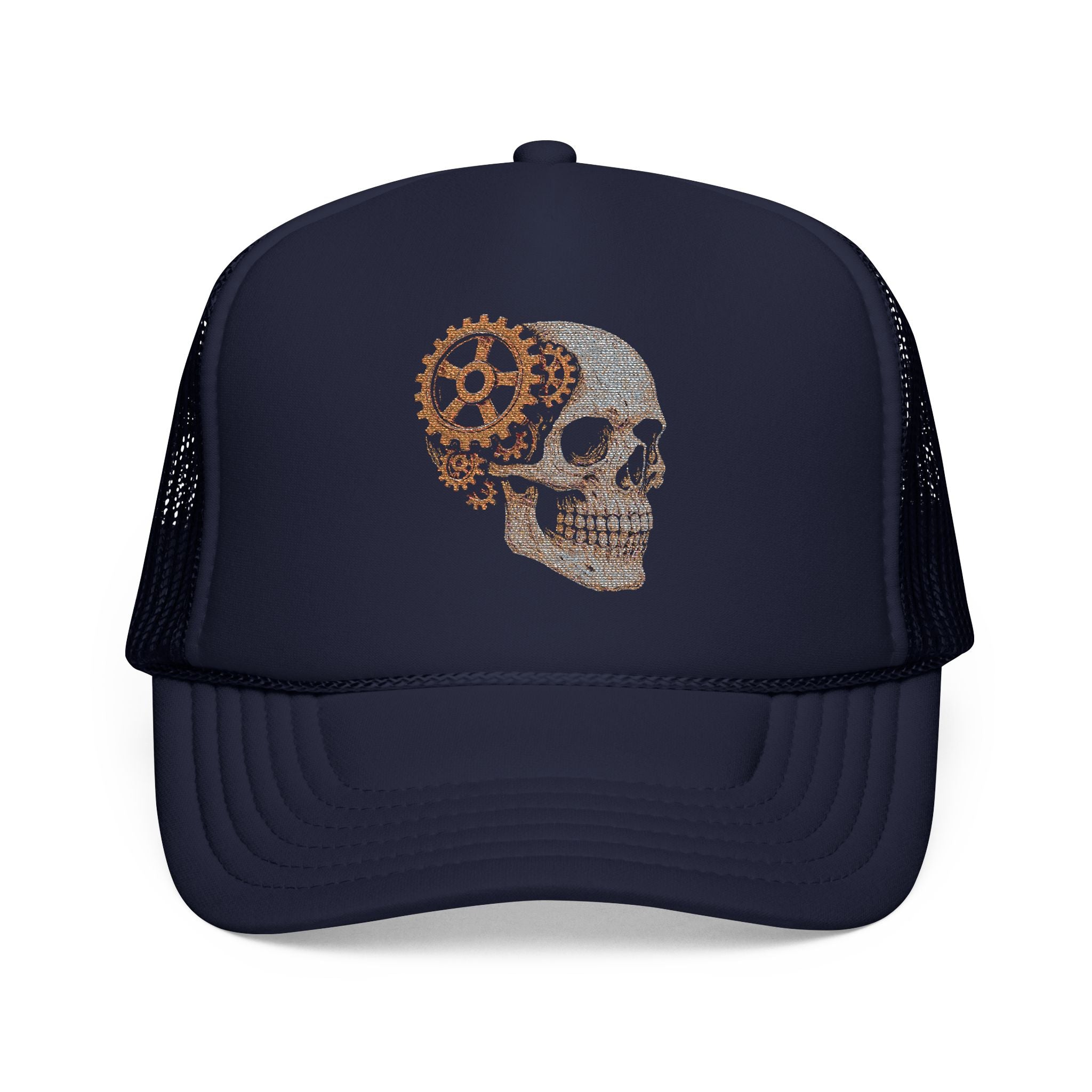 Gothic Skull Trucker Hat, Embroidered Foam Cap, Perfect for Festivals, Concerts, Halloween, Unique Gift for Him
