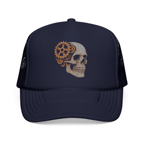 Gothic Skull Trucker Hat, Embroidered Foam Cap, Perfect for Festivals, Concerts, Halloween, Unique Gift for Him