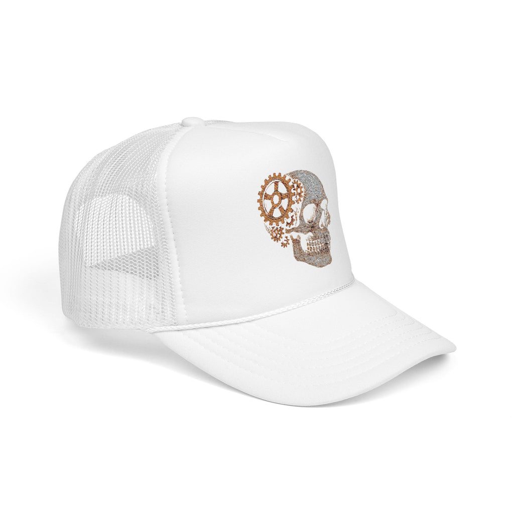 Gothic Skull Trucker Hat, Embroidered Foam Cap, Perfect for Festivals, Concerts, Halloween, Unique Gift for Him