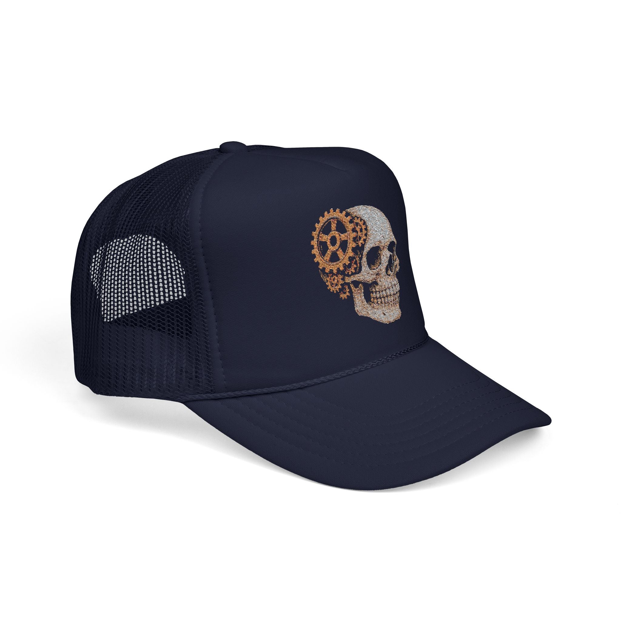 Gothic Skull Trucker Hat, Embroidered Foam Cap, Perfect for Festivals, Concerts, Halloween, Unique Gift for Him