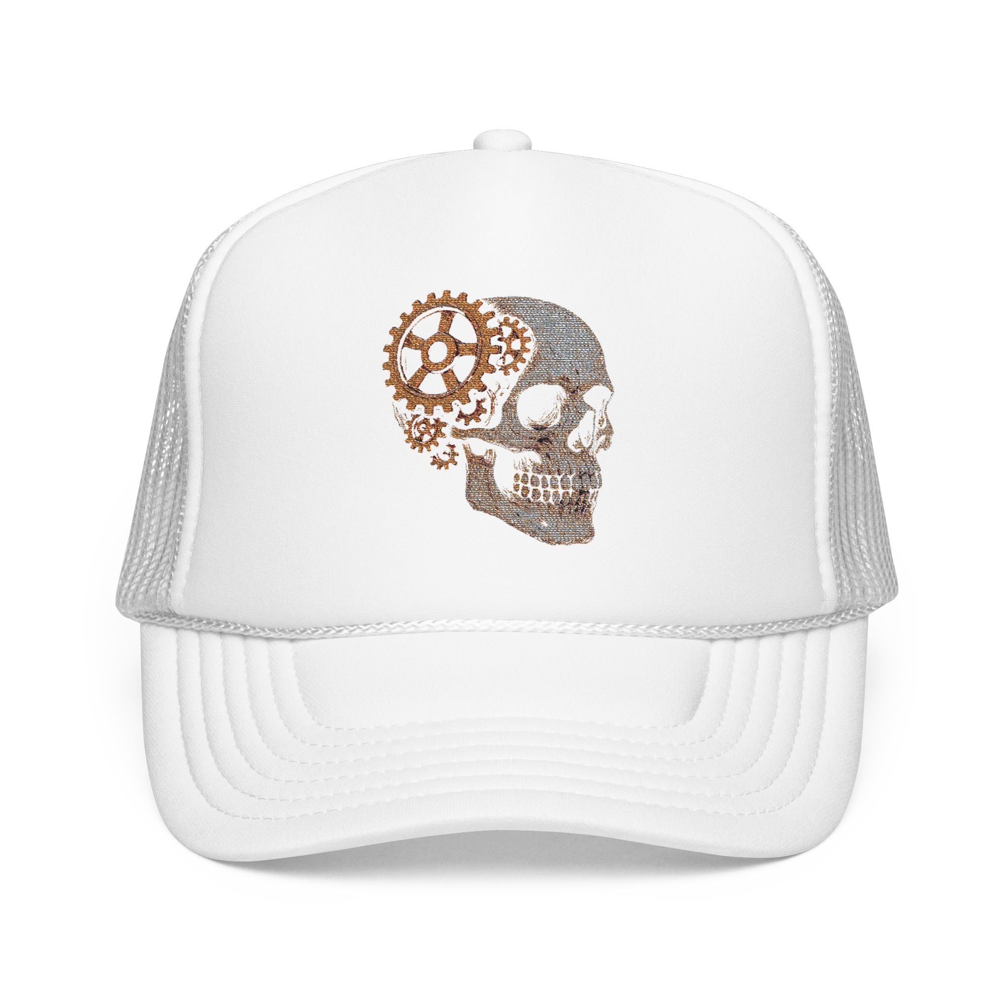Gothic Skull Trucker Hat, Embroidered Foam Cap, Perfect for Festivals, Concerts, Halloween, Unique Gift for Him