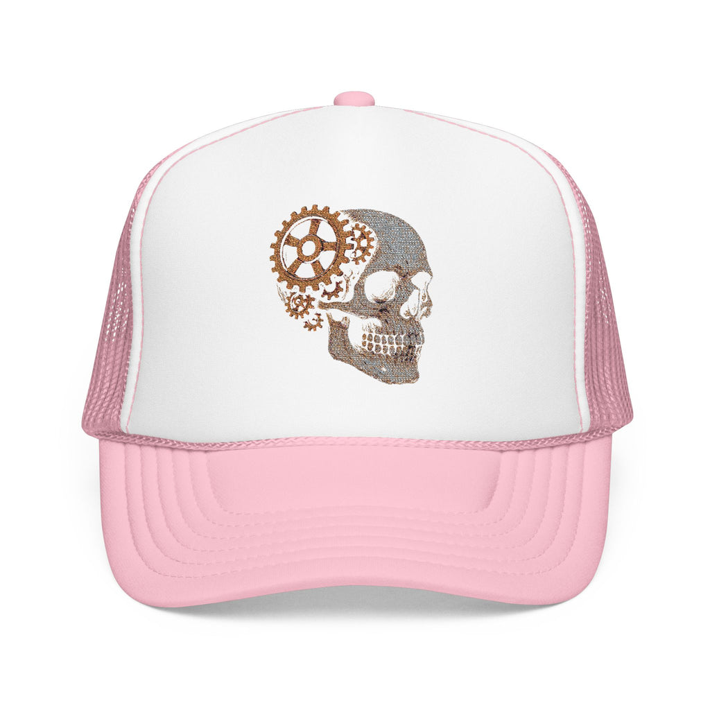 Gothic Skull Trucker Hat, Embroidered Foam Cap, Perfect for Festivals, Concerts, Halloween, Unique Gift for Him