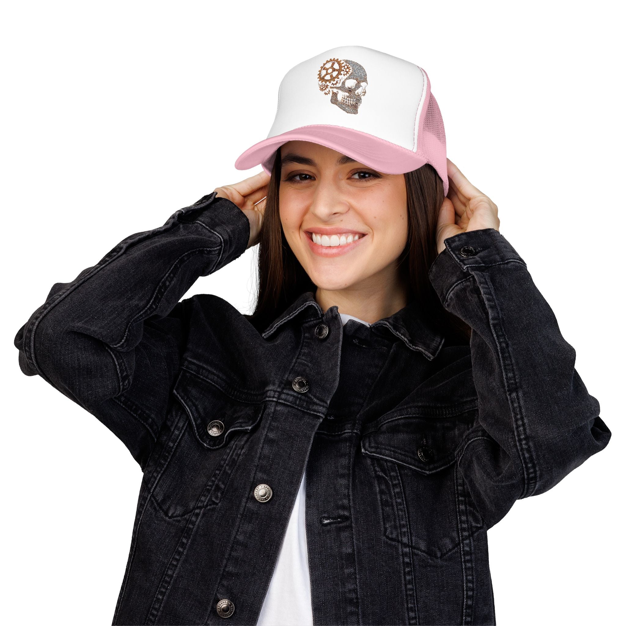 Gothic Skull Trucker Hat, Embroidered Foam Cap, Perfect for Festivals, Concerts, Halloween, Unique Gift for Him