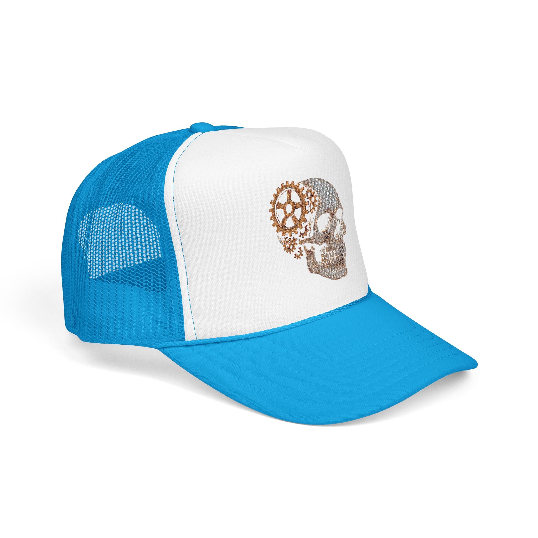 Gothic Skull Trucker Hat, Embroidered Foam Cap, Perfect for Festivals, Concerts, Halloween, Unique Gift for Him