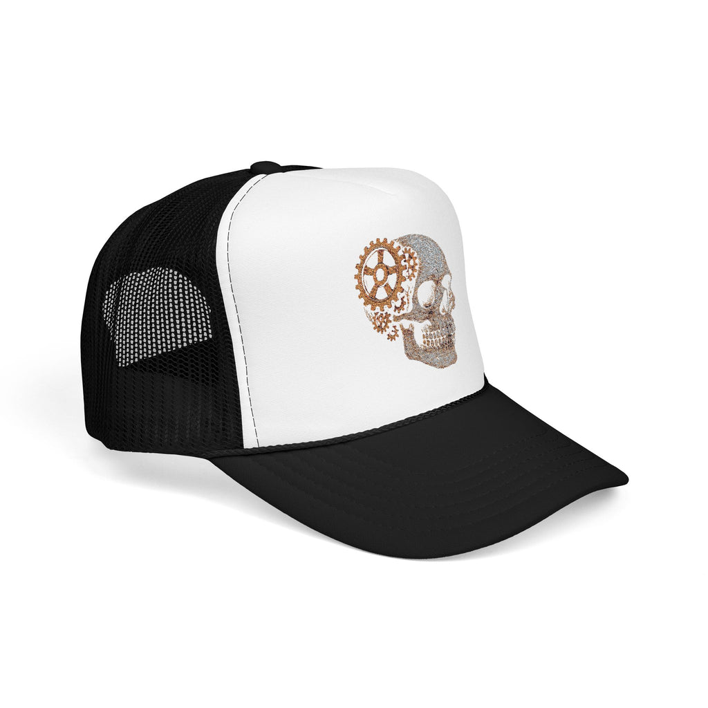 Gothic Skull Trucker Hat, Embroidered Foam Cap, Perfect for Festivals, Concerts, Halloween, Unique Gift for Him