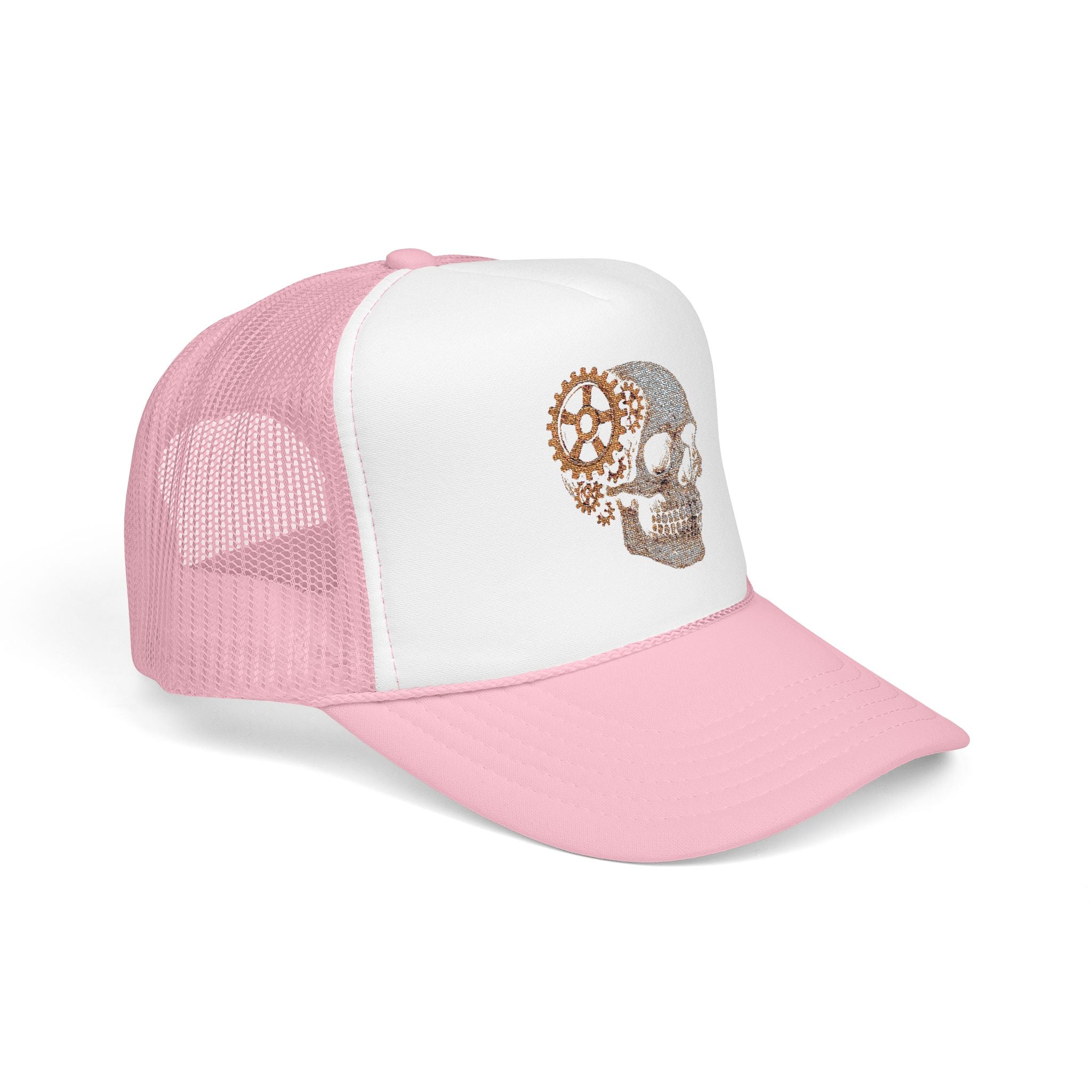 Gothic Skull Trucker Hat, Embroidered Foam Cap, Perfect for Festivals, Concerts, Halloween, Unique Gift for Him