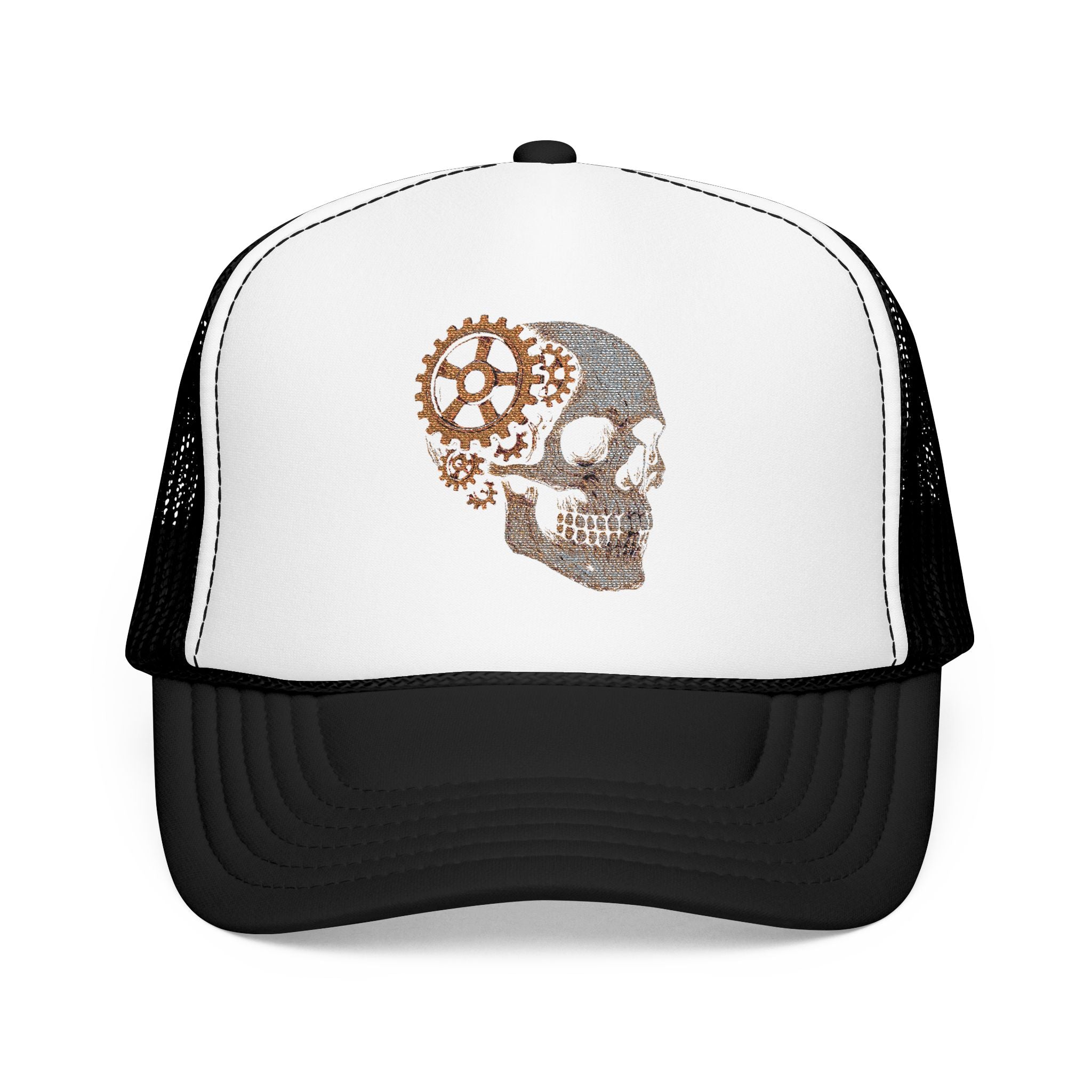 Gothic Skull Trucker Hat, Embroidered Foam Cap, Perfect for Festivals, Concerts, Halloween, Unique Gift for Him